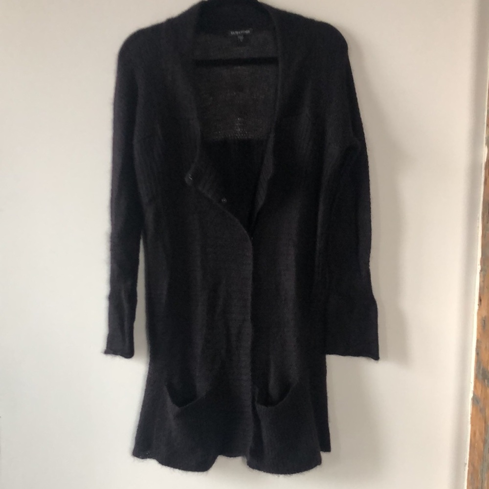 Eileen Fisher mohair wool blend, soft long sweater with pockets hidden snap M